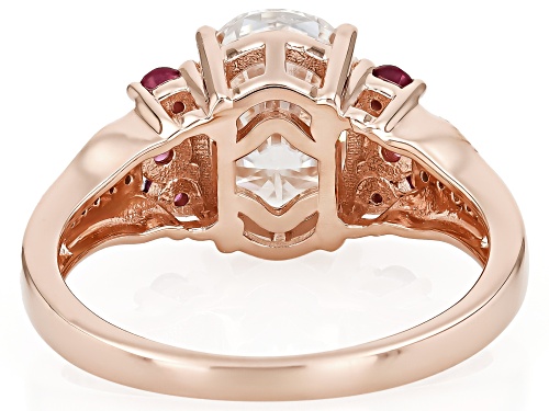 MOISSANITE FIRE® 3.10CTW DEW AND RHODOLITE 14K ROSE GOLD OVER SILVER RING - Size 9