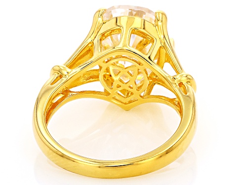 MOISSANITE FIRE® 5.50CT DEW PEAR SHAPE 14K YELLOW GOLD OVER SILVER SOLITAIRE RING - Size 7