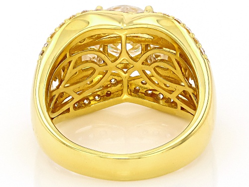MOISSANITE FIRE® 3.64CTW DEW ROUND AND BAGUETTE 14K YELLOW GOLD OVER SILVER RING - Size 6