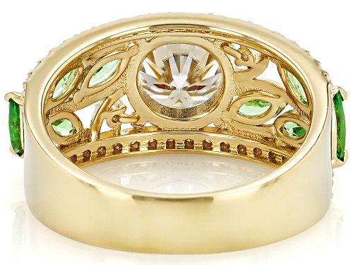 MOISSANITE FIRE® 2.32CTW DEW AND TSAVORITE 14K YELLOW GOLD OVER SILVER RING - Size 10