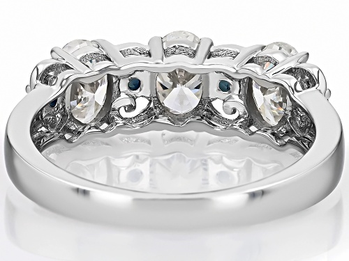 MOISSANITE FIRE® 1.50CTW DEW OVAL WITH  ROUND BLUE SAPPHIRE PLATINEVE® RING - Size 8