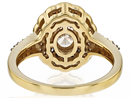 MOISSANITE FIRE® 1.22CTW DEW AND .32CTW CHAMPAGNE DIAMOND 14K YELLOW GOLD OVER SILVER RING - Size 8