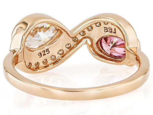 MOISSANITE FIRE® AND PINK MOISSANITE 1.40CTW DEW 14K ROSE GOLD OVER SILVER CAT RING - Size 7