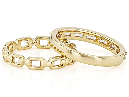 MOISSANITE FIRE® .71CTW DEW BAGUETTE AND ROUND 14K YELLOW GOLD OVER SILVER SET OF 2 RINGS - Size 5
