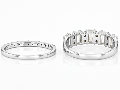 MOISSANITE FIRE® 1.95CTW DEW EMERALD CUT AND ROUND PLATINEVE® SET OF 2 RINGS - Size 9