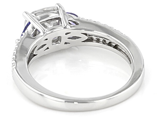 MOISSANITE FIRE(R) 1.94CTW DEW CUSHION CUT AND ROUND WITH MARQUISE CUT TANZANITE PLATINEVE(R) RING - Size 8