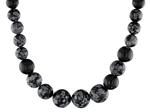 4-12mm Round Lapis Lazuli, Howlite, & Snowflake Obsidian Set of 3 Graduated Bead Silver Necklaces