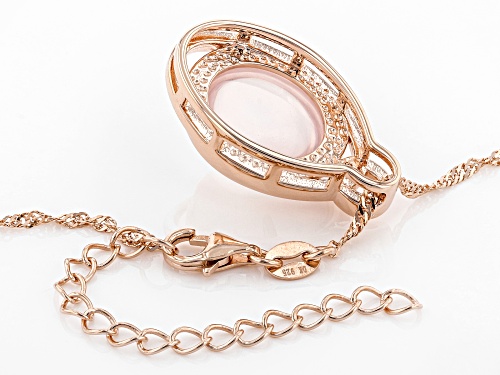 14x12mm Oval Cabochon Rose Quartz 18k Rose Gold Over Silver Solitaire Slide With Chain