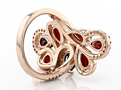 6x4mm Red Coral, 1.65ctw Vermelho Garnet™ and .36ctw White Zircon 18k Rose Gold Over Silver Ring - Size 8