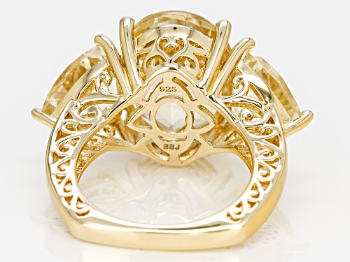 10.31CTW OVAL AND TRILLION YELLOW LABRADORITE 18K YELLOW GOLD OVER SILVER 3-STONE FILIGREE RING - Size 8