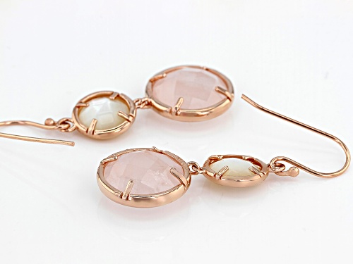 12mm Round Rose Quartz & 8mm Mother-of-Pearl 18k Rose Gold Over Silver 2-stone Earrings