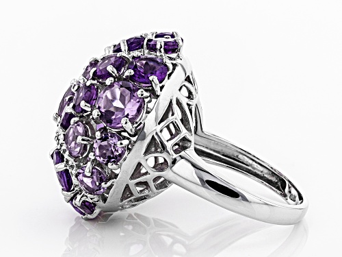 7.93ctw Lavender Amethyst & African Amethyst, .19ctw Topaz Rhodium Over Silver Dome Ring - Size 8