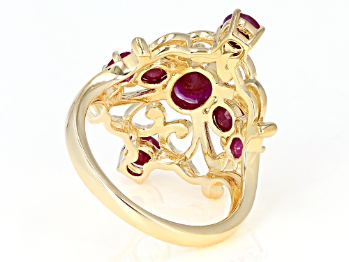 2.19ctw Oval & Round Burmese Ruby, 18k Yellow Gold Over Sterling Silver Ring - Size 7