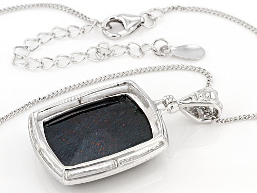 20x15mm Rectangular Cushion Bloodstone Rhodium Over Sterling Silver Men's Pendant With Chain