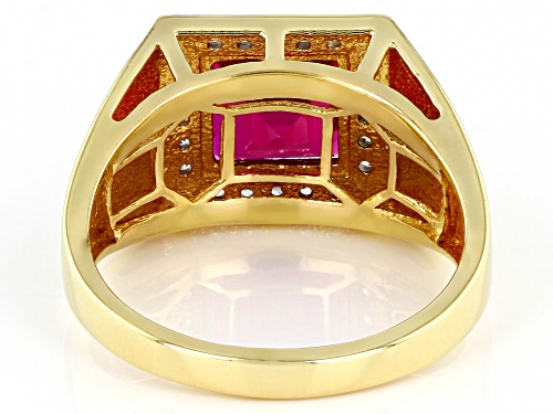 3.61ct Lab Created Ruby And 0.27ctw White Zircon 18k Yellow Gold Over Sterling Silver Men's Ring - Size 12