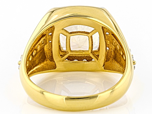 3.10ct Cushion Rainbow Moonstone With 1.63ctw White Zircon 18k Yellow Gold Over Silver Men's Ring - Size 13