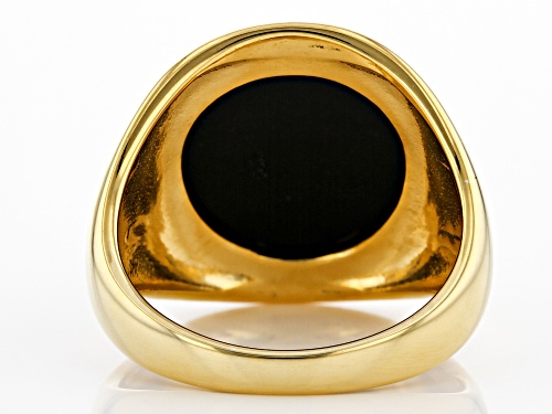 15mm Round Black Onyx 18k Yellow Gold Over Sterling Silver Solitaire Men's Ring - Size 10