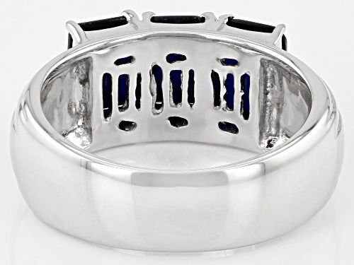 4.05ctw Rectangular Octagonal Lab Created Blue Sapphire Rhodium Over Sterling Silver Men's Ring - Size 11