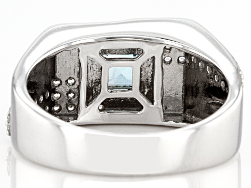 0.77ct Square Glacier Topaz™ With 0.58ctw White Zircon Rhodium Over Sterling Silver Men's Ring - Size 12