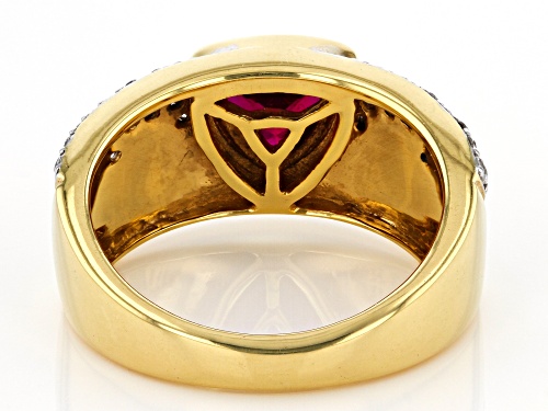 1.91ct Lab Created Ruby And 0.61ctw White Zircon 18k Yellow Gold Over Sterling Silver Men's Ring - Size 13