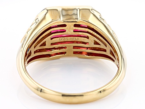 5.53ct Lab Padparadscha Sapphire With 0.04ctw White Zircon 18k Yellow Gold Over Silver Men's Ring - Size 12
