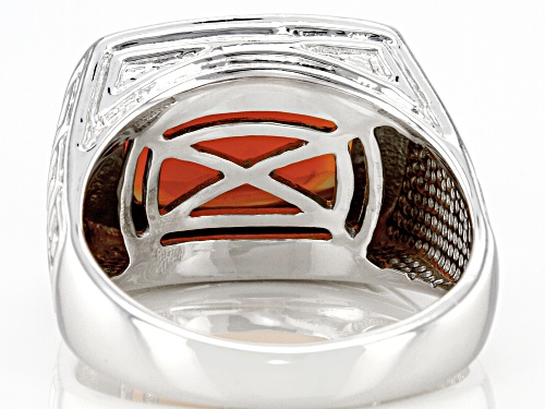 Rectangular Cushion Carnelian Rhodium Over Sterling Silver Men's Ring - Size 10