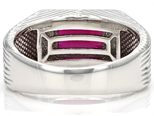 2.43ct Rectangular Octagonal Lab Created Ruby Rhodium Over Sterling Silver Men's Ring - Size 10