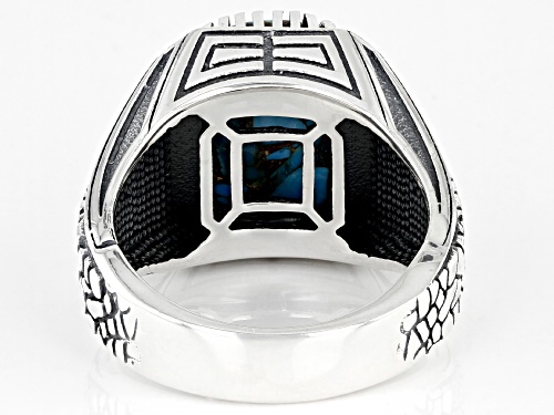 14x10mm Turquoise Rhodium Over Sterling Silver Men's Ring - Size 11