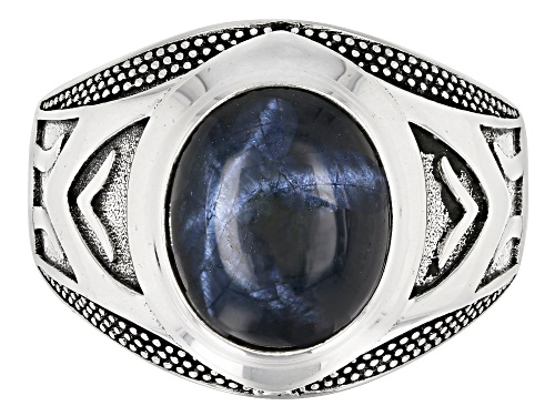 7.71ct Blue Star Sapphire Solitaire Rhodium Over Sterling Silver Mens Ring - Size 12