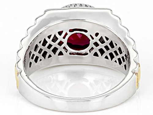2.55ct Round Lab Created Ruby Rhodium Over Sterling Silver Two Tone Men's Ring - Size 12