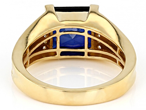 5.00ct Lab Created Blue Sapphire With 0.06ctw White Zircon 18k Yellow Gold Over Silver Men's Ring - Size 11