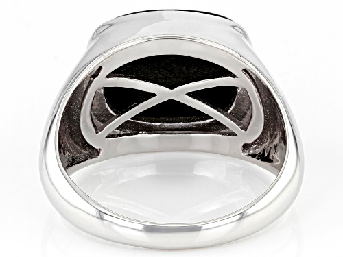 14x10mm Rectangular Cushion Golden Obsidian Rhodium Over Sterling Silver Men's Ring - Size 11