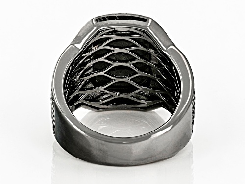16x12mm Blue Tigers Eye With 1.25mm Marcasite, Black Rhodium Over Brass Men's Ring - Size 11