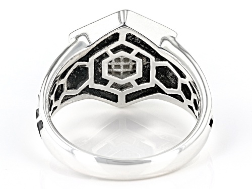 .10ctw Round White Zircon With Black Enamel Rhodium Over Sterling Silver Men's Ring - Size 9
