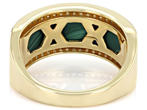Malachite With Lapis Lazuli Inlay & .47ctw White Zircon 18k Yellow Gold Over Silver Men's Ring - Size 11
