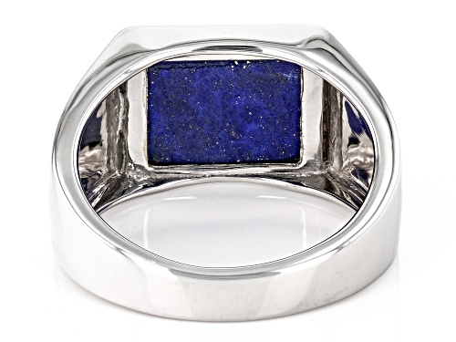 12x10mm Lapis Lazuli Inlay with .02tw White Zircon Rhodium Over Sterling Silver Men's Ring - Size 12