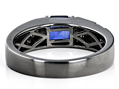 1.36ct Lab Blue Sapphire with 0.19ctw White Zircon, Black Rhodium Over Sterling Silver Men's Ring - Size 9