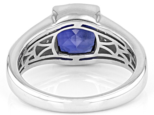2.70ct Lab Created Blue Sapphire With 0.04ctw White Zircon Rhodium Over Sterling Silver Men's Ring - Size 11