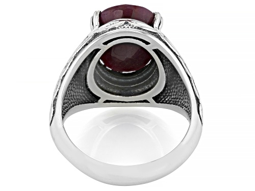 5.40ct Oval Indian Ruby Sterling Silver Men's Ring - Size 10