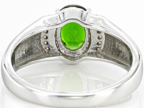 1.04ct Oval Chrome Diopside With .09ctw White Zircon Rhodium Over Sterling Silver Ring Men's Ring - Size 10