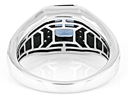 2.02ctw London Blue Topaz With .15ctw White Zircon Rhodium Over Sterling Silver Men's Ring - Size 10