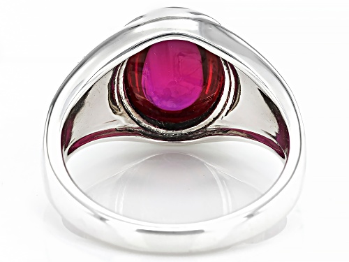 12x10mm Oval Cabochon Lab Created Ruby Sterling Silver Men's Ring - Size 9