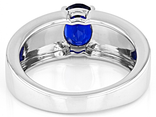 1.38ct Oval Lab Created Blue Spinel Rhodium Over Sterling Silver Men's Ring - Size 10