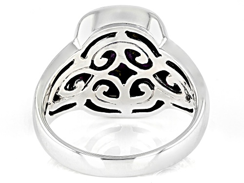 16x12mm Rectangular Cushion Purple Composite Turquoise Rhodium Over Sterling Silver Men's Ring - Size 11