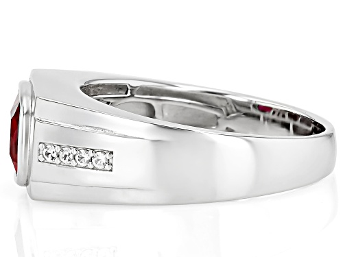 3.60ctw Lab Created Ruby With 0.14ctw Lab White Sapphire Rhodium Over Sterling Silver Men's Ring - Size 10