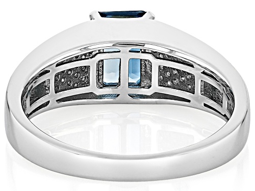 1.70ct London Blue Topaz With 0.20ctw White Topaz Rhodium Over Sterling Silver Men's Ring - Size 13