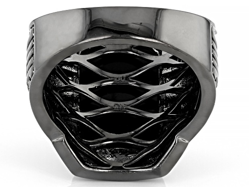 16x12mm Octagonal Black Onyx With Round Marcasite Black Rhodium Over Brass Men's Ring - Size 12