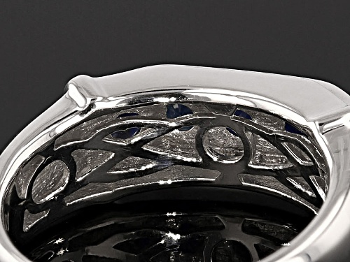 1.66ctw Round Blue Sapphire Rhodium Over Sterling Silver Gents Wedding Band Ring - Size 12