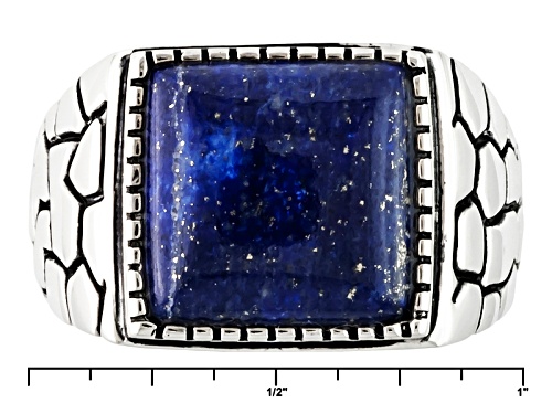 13mm Square Cabochon Lapis Sterling Silver Men's Ring - Size 12