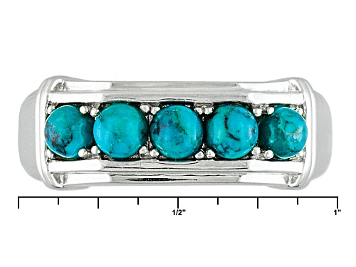 4mm Cabochon Round Turquoise Rhodium Over Sterling Silver Gent's Wedding Band Ring - Size 10